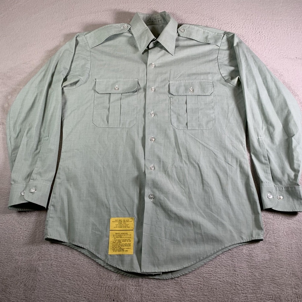 Vintage Defense Personnel Support Center Shirt Mens 15.5 32/33 Green Army